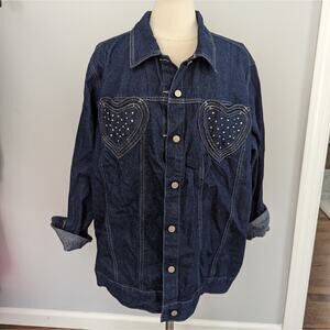 NEW Quacker Factory Heart Sequin Rhinestone Denim Jacket 1X Cotton